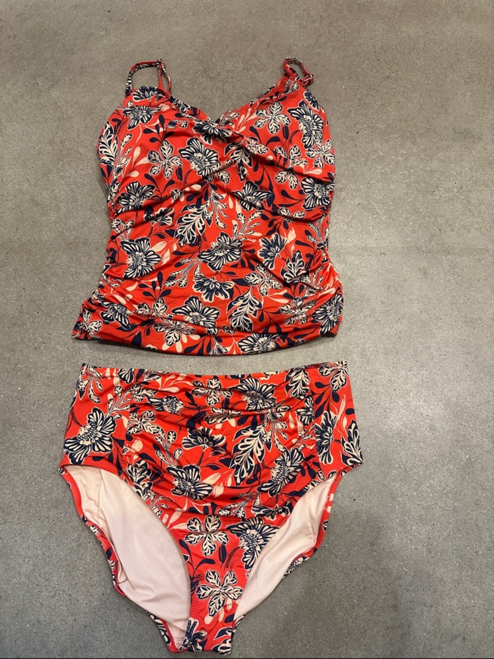 Garnet Hill Red Floral Two-Piece Tankini Swimsuit